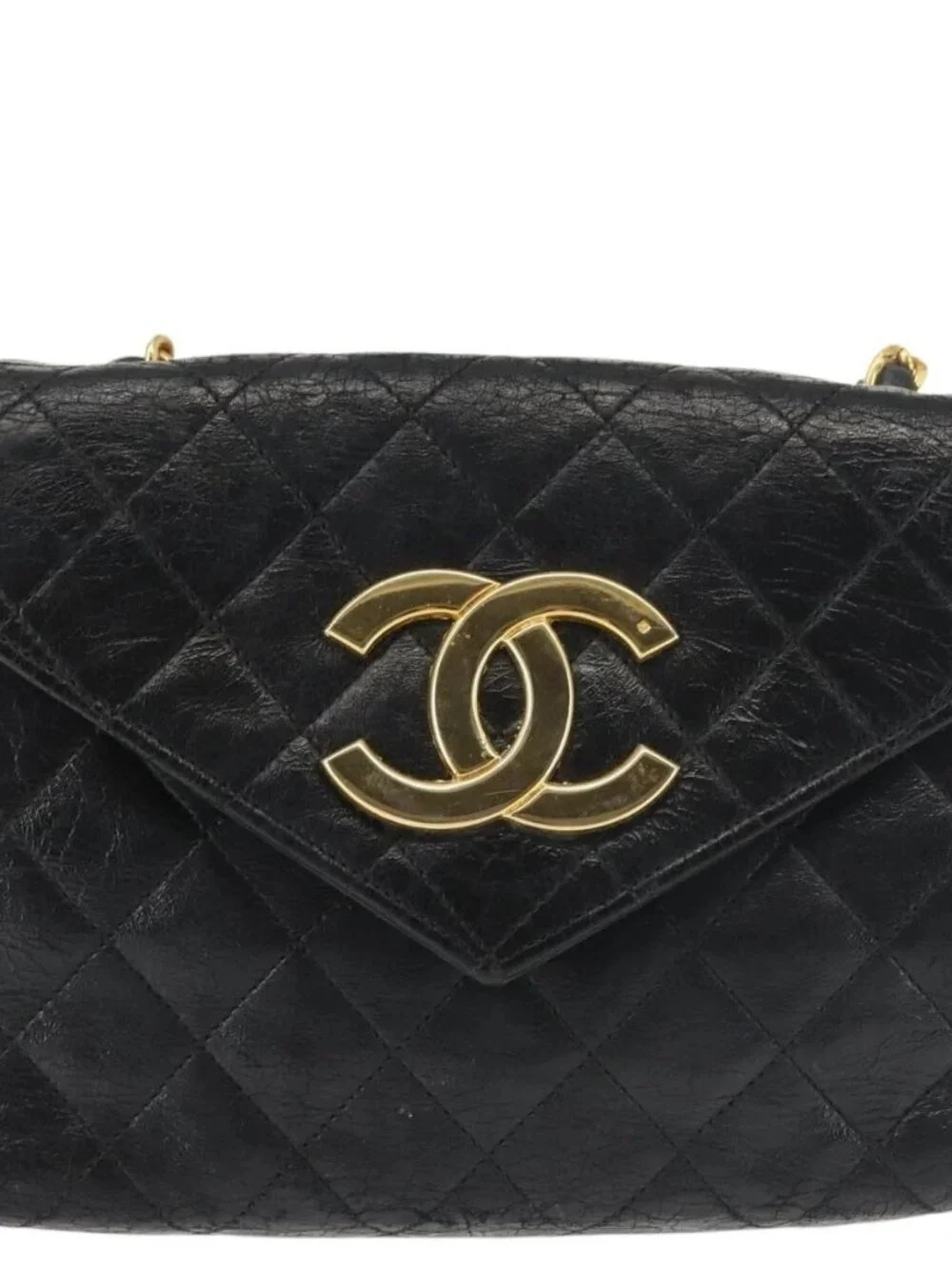 CHANEL Matelasse Chain Shoulder Bag Leather Black Gold CC Auth 145073